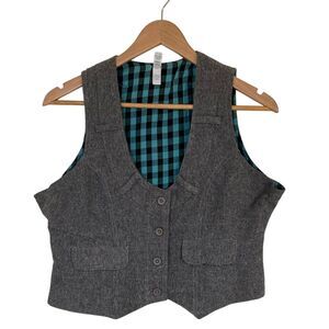 Piper & Blue Womens Tweed Vest Grey 4 Button Size XL Short Fitted‎ Classic